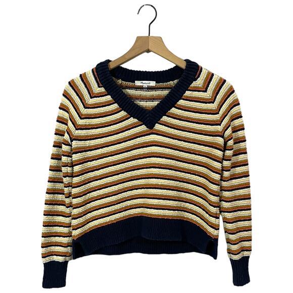 Madewell Arden Crop Pullover V-neck Sweater - Stripe - XXS - Picture 1 of 11